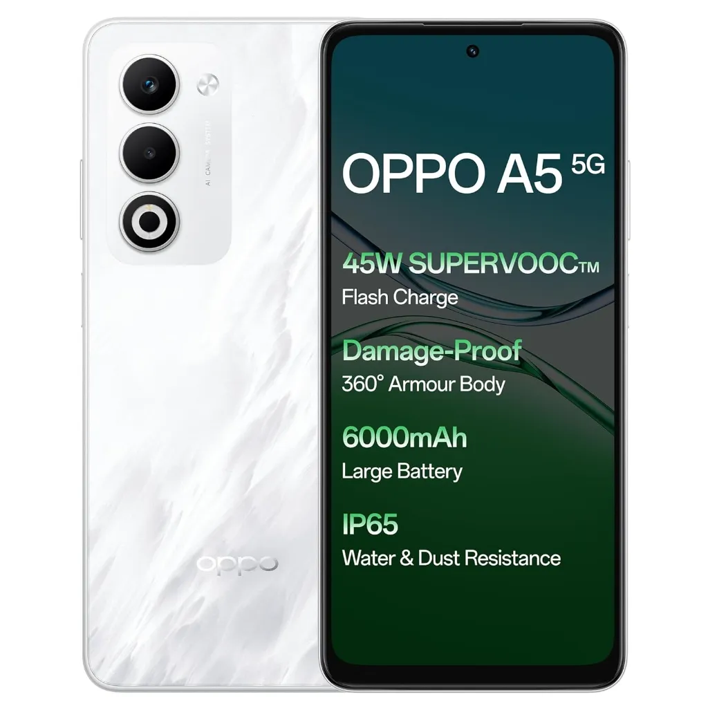 OPPO A5 5G Smartphone (Mist White) with 8GB RAM, 128GB Storage | 6000mAh Battery, 50MP AI Camera