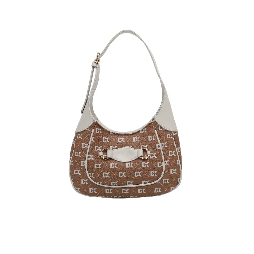 Women’s PU Leather Hobo Shoulder Bag | Monogram Handbag with Adjustable Strap | Stylish Purse (Brown)