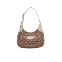 Women’s PU Leather Hobo Shoulder Bag | Monogram Handbag with Adjustable Strap | Stylish Purse (Brown)